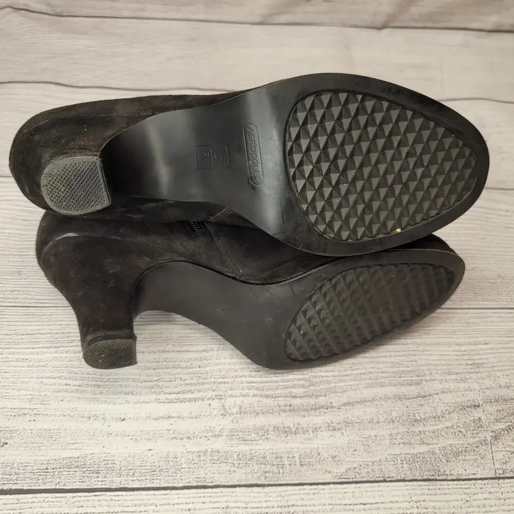 Aerosoles Black Suede Heeled Bootie, Side Zip, 3